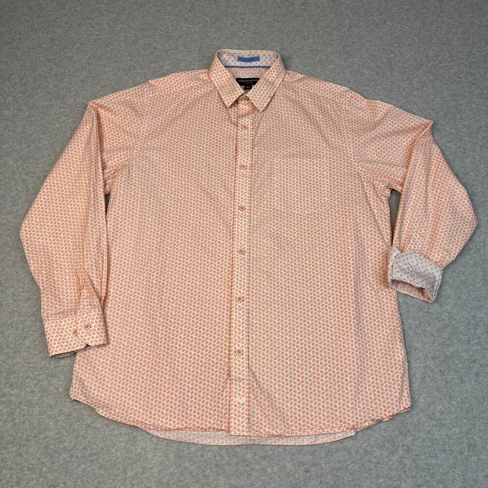 Johnston & Murphy Shirt Men L Orange Blue Paisley ButtonUp Long Sleeve Flip Cuff